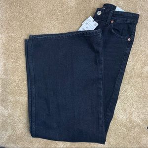 NWT Zara Wide Leg Full Length Black Jeans Sz 38